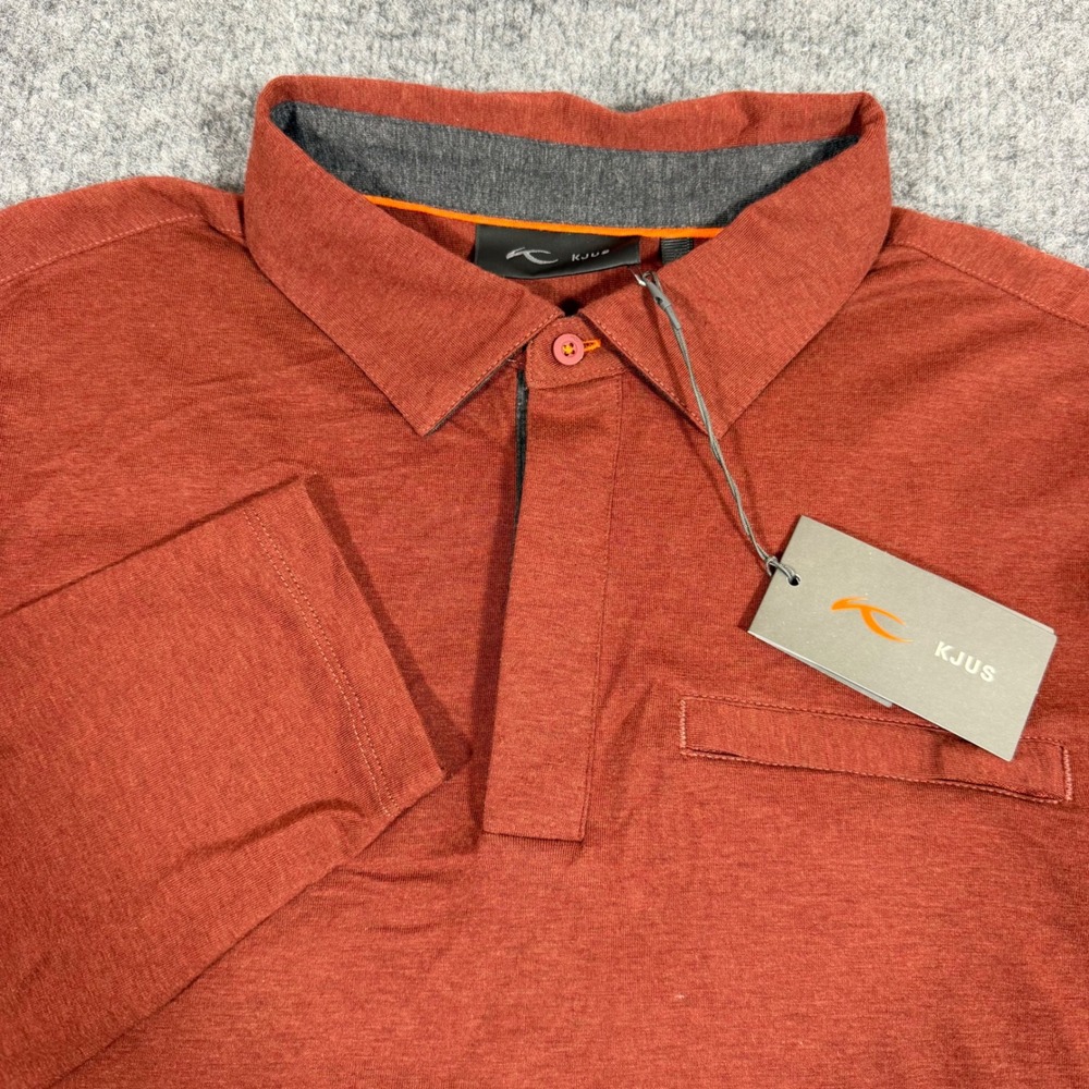 KJUS Inverness Polo Long Sleeve Mens 52 L Rust Cotton Cashmere NWT